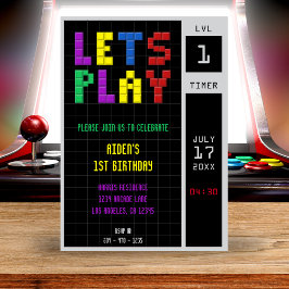 Retro Arcade Game Kids 1. Geburtstag Party Einladung