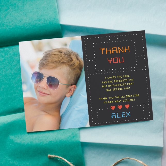 Retro Arcade Game Kindergeburtstag Foto Dankeskarte (Von Creator hochgeladen)