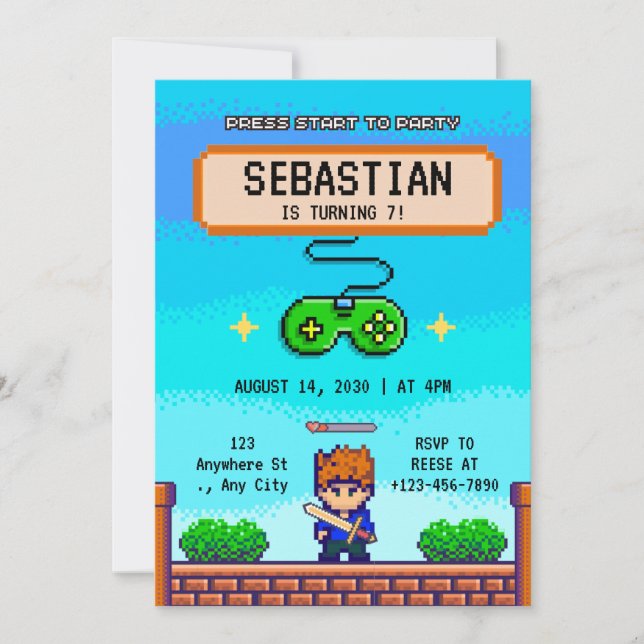 Retro Arcade Gamer Cool Video Game Gaming Birthday Einladung (Vorderseite)