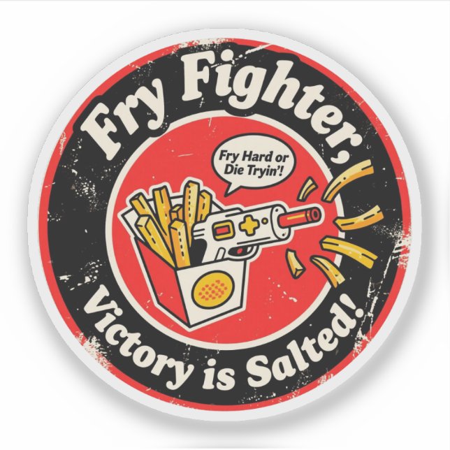 Retro Arcade Light Gun & French Fries Design Aufkleber (Vorderseite)