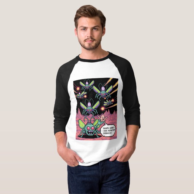Retro Arcade Manti Aliens Pixel Art - Funny Defend T-Shirt (Vorne ganz)