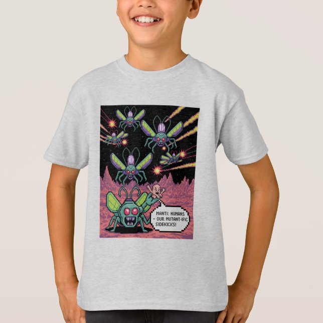 Retro Arcade Manti Aliens Pixel Art - Funny Defend T-Shirt (Vorderseite)
