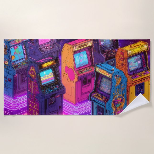 Retro-Arcade-Maschinen Strandtuch (Vorderseite)