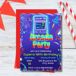 Retro Arcade Power Up Gaming Geburtstagsparty Einladung