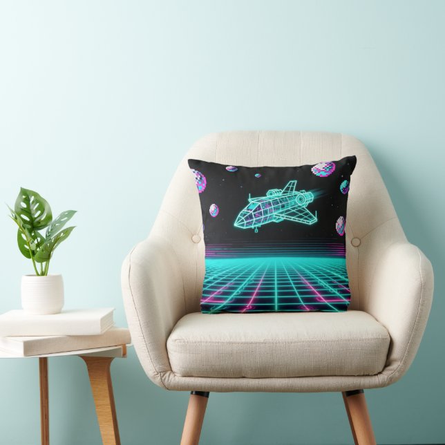 Retro Arcade Space Grid Pillow Kissen (Stuhl )