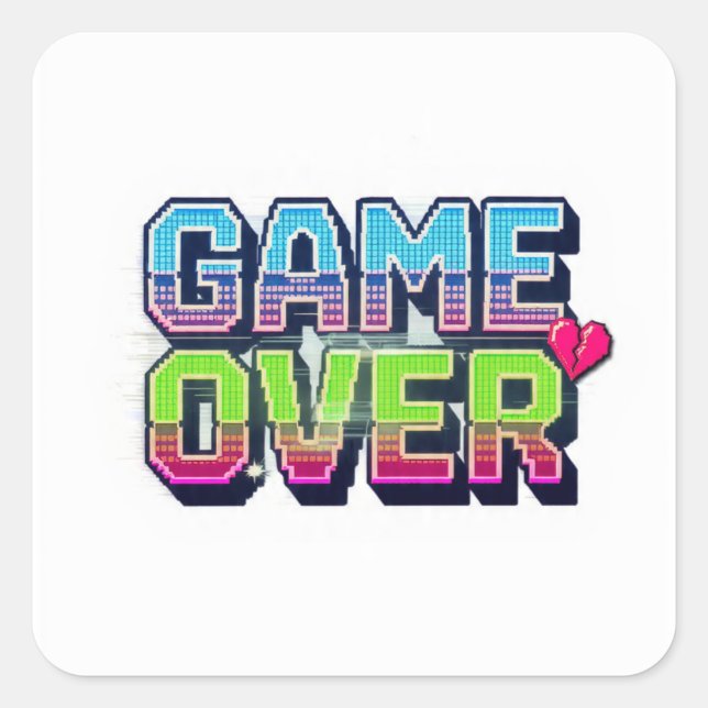 Retro-Arcade-Stil Game Over Text Quadratischer Aufkleber (Vorderseite)