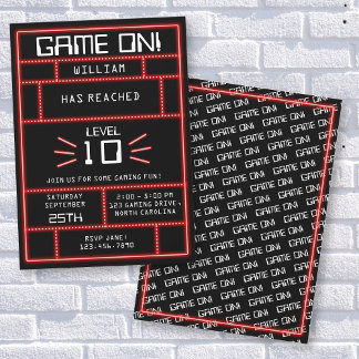 Retro Arcade Video Game Neon Kindergeburtstag Einladung