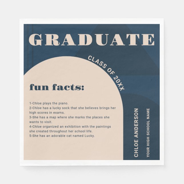 Retro Arch Navy Blue Fun Fakten Abschluss Serviette (Vorderseite)
