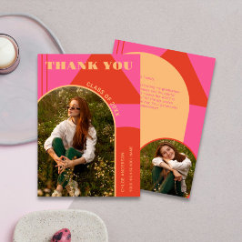 Retro Arch Pink & Orange 2 Foto Abschluss Dankeskarte