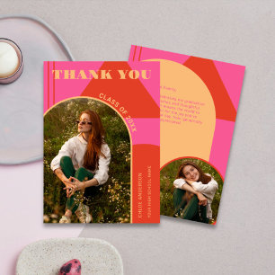Retro Arch Pink & Orange 2 Foto Abschluss Dankeskarte