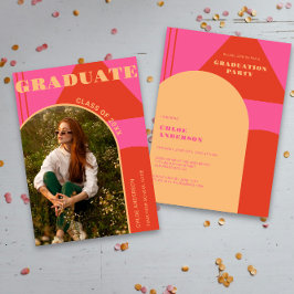 Retro Arch Pink & Orange Foto Abschluss Einladung