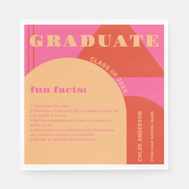 Retro Arch Pink & Orange Fun Fakten Abschluss Serviette (Vorderseite)