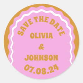 Retro Arch Wedding Date Save the Date gelb Runder Aufkleber
