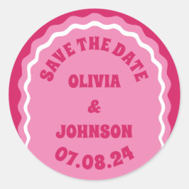 Retro Arch Wedding Date Save the Date Magenta Runder Aufkleber