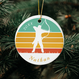 Retro Archery Theme Bow Arrow Archers Name Dated  Keramik Ornament