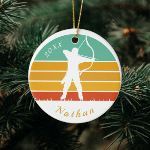 Retro Archery Theme Bow Arrow Archers Name Dated Keramik Ornament