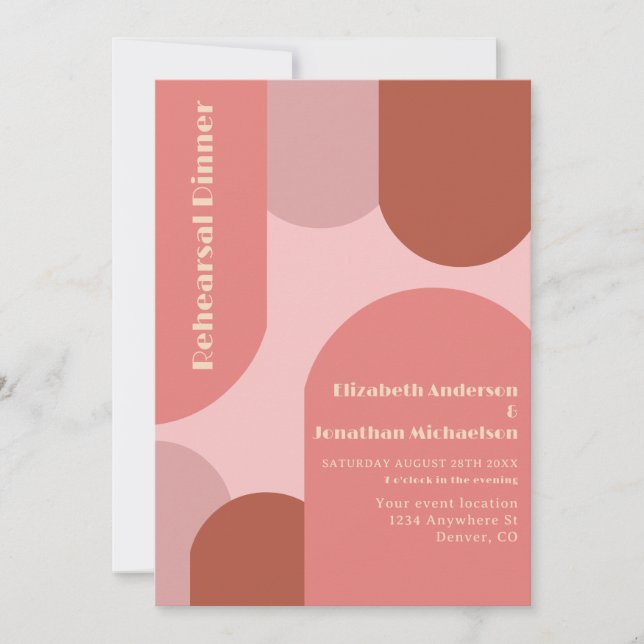 Retro Arches Coral Pink Probe Abendessen Einladung (Vorderseite)