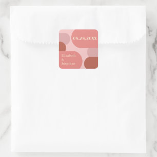 Retro Arches Coral Pink Wedding Quadratischer Aufkleber
