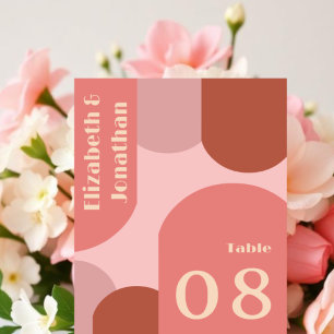 Retro Arches Coral Pink Wedding Tischnummer