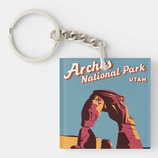 Retro Arches Nationalpark Utah Illustration Schlüsselanhänger (Vorderseite)