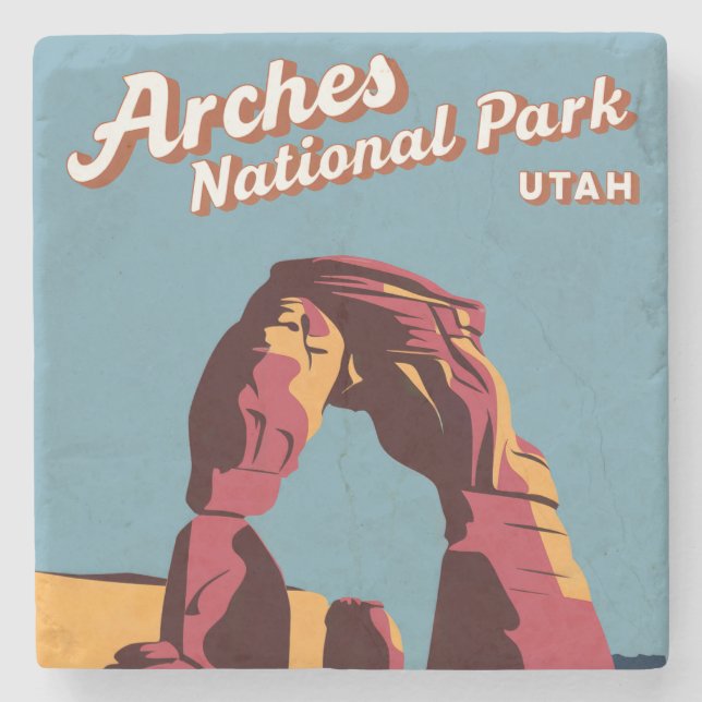Retro Arches Nationalpark Utah Illustration Steinuntersetzer (Vorderseite)