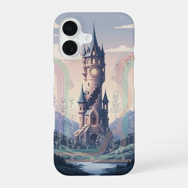 Retro-Architektur eines Zauberturms iPhone 16 Hülle (Rückseite)