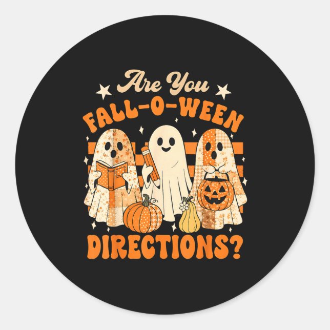 Retro Are You Fall O Ween Directions Teacher Hallo Runder Aufkleber (Vorderseite)