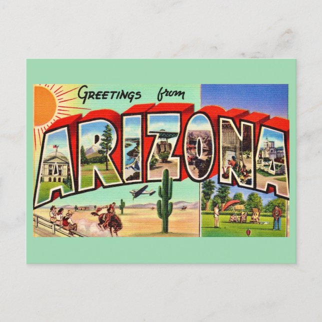 Retro Arizona Green Postcard Postkarte (Vorderseite)