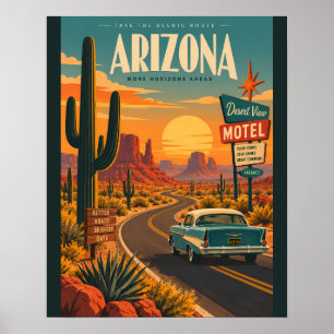 Retro-Arizona-Wüstenstraßen-Trip Vintage-Reiseplak Poster