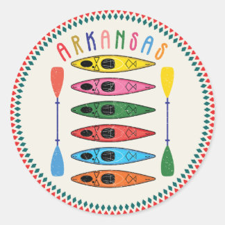 Retro Arkansas Kayaking Runder Aufkleber