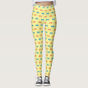 Retro Arrow Muster in Blau und Orange über Gelb Leggings