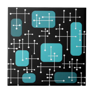Retro Art Crosshairs Black Aquamarin Fliese