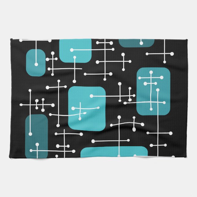 Retro Art Crosshairs Black Aquamarin Geschirrtuch (Horizontal)
