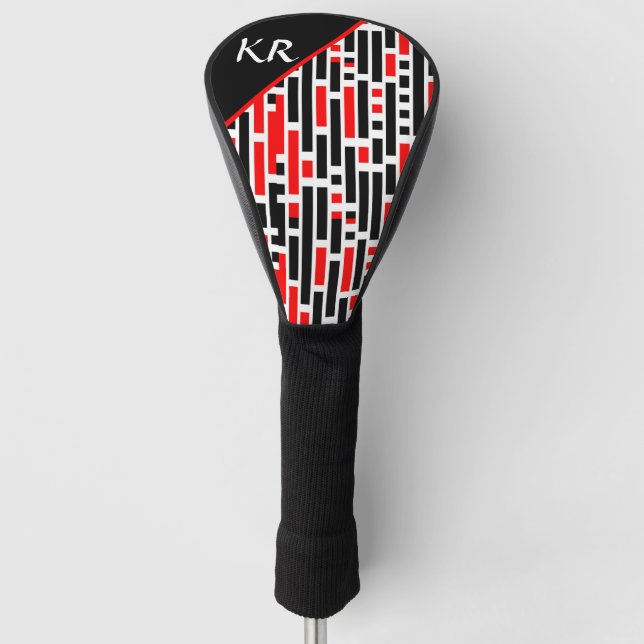 Retro Art Deco Abstraktes rotes Muster Monogramm Golf Headcover (Vorderseite)
