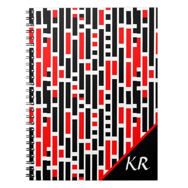 Retro Art Deco Abstraktes rotes Muster Monogramm Notizblock (Vorderseite)