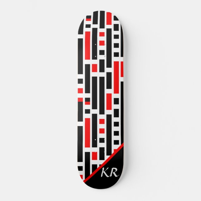 Retro Art Deco Abstraktes rotes Muster Monogramm Skateboard (Vorderseite)