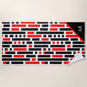 Retro Art Deco Abstraktes rotes Muster Monogramm Strandtuch