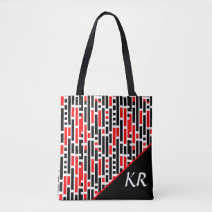 Retro Art Deco Abstraktes rotes Muster Monogramm Tasche