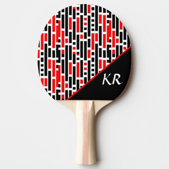 Retro Art Deco Abstraktes rotes Muster Monogramm Tischtennis Schläger (Vorderseite)