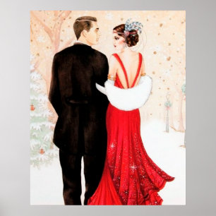 Retro Art déco couple de Noël Art déco vintage
