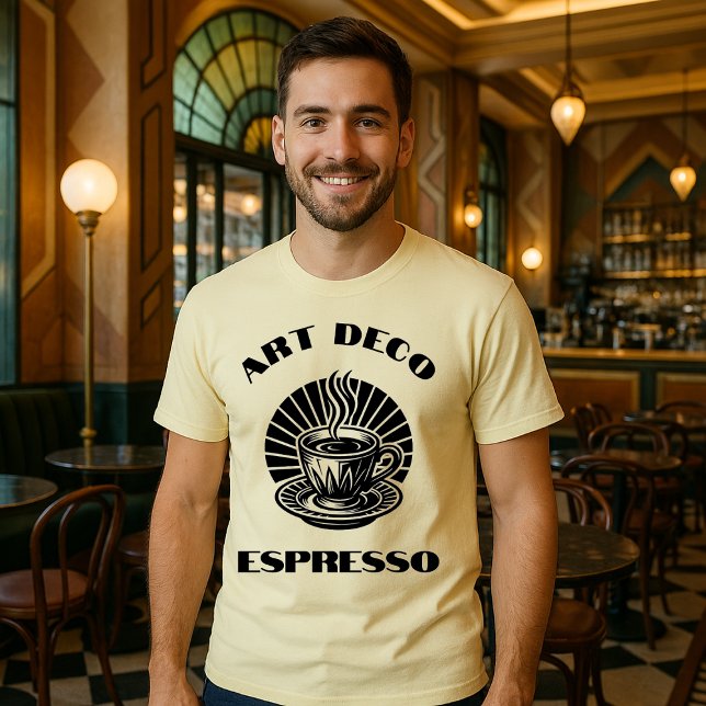 Retro Art Deco Espresso Kaffeebecher Vorlage T-Shirt (Von Creator hochgeladen)