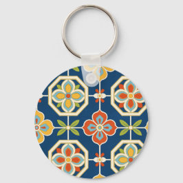 Retro-Art-Deco-Farbige Blumengeometrische Muster Schlüsselanhänger