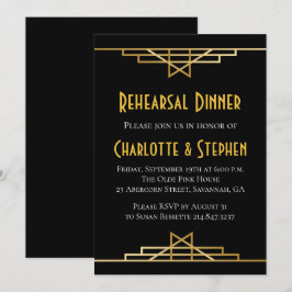 Retro Art Déco Gatsby Gold & Black Wedding Einladung