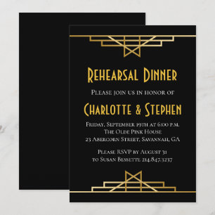 Retro Art Déco Gatsby Gold & Black Wedding Einladung
