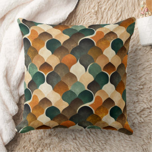 Retro-Art Deco-Geometrie in warmem Gold und Grün Kissen