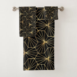 Retro-Art Deco Gold-Schwarzes geometrisches Muster Badhandtuch Set