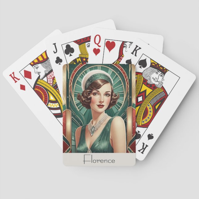Retro Art Deco Inspiriert Portrait Lady Custom Spielkarten (Rückseite)