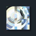 Retro Art Deco Jazz Vintages blaues Zirkel Muster Leinwanddruck<br><div class="desc">Retro Art Deco feine Kunst-Illustration Design mit coolen Blau-und Graufarben mit einem Vintagen geometrischen Kreismuster. Teil einer Sammlung dekorativer Kompositionen von Edouard Benedictus, hergestellt in der pochoir stencil Technik der "Roaring Twenties". Diese Designs zeigen einige der inspiriertsten und innovativsten Bilder des modernen Designs. Wunderschön reproduziert komplexe Gitarren von geometrischen Motiven,...</div>