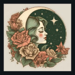 Retro Art Deco Moon Lady Stars & Blume Poster<br><div class="desc">Retro Art Deco Moon Lady Stars & Blume Collectible,  hohe Qualität und vollständig anpassbar.</div>