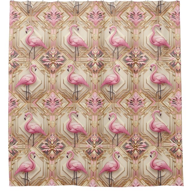 Retro Art Deco Pink Flamingos Duschvorhang (Vorderseite)